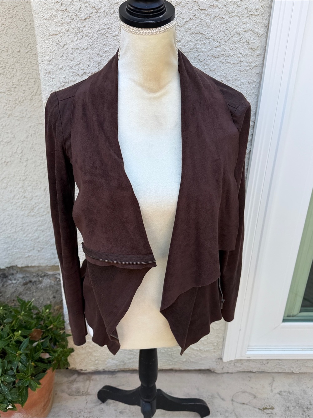 Blanc Noir BNCI Women's Faux Brown Distressed Suede Moto Jacket Size S
